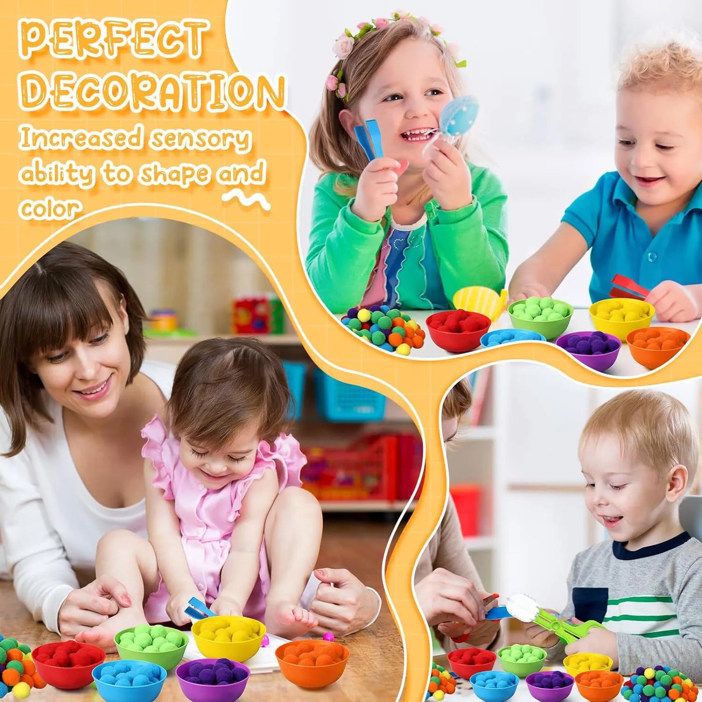 Arc-en-ciel amusant : jouet de tri Montessori avec pompons