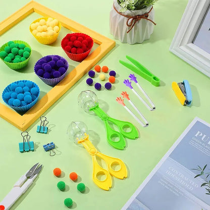 Arc-en-ciel amusant : jouet de tri Montessori avec pompons