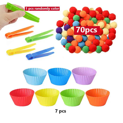 Arc-en-ciel amusant : jouet de tri Montessori avec pompons