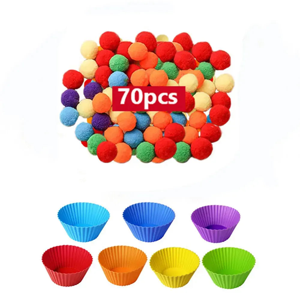 Arc-en-ciel amusant : jouet de tri Montessori avec pompons