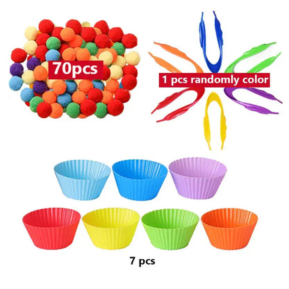 Arc-en-ciel amusant : jouet de tri Montessori avec pompons