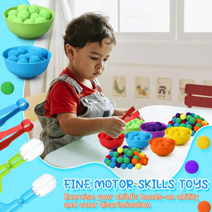 Arc-en-ciel amusant : jouet de tri Montessori avec pompons