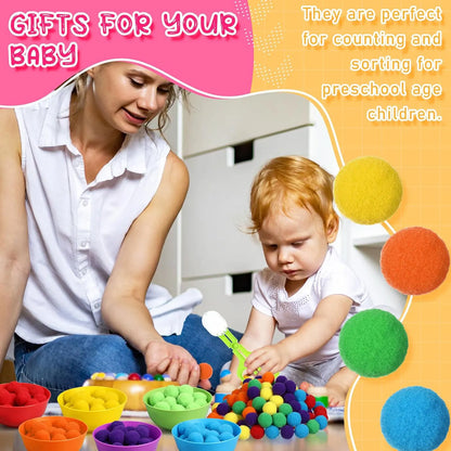 Arc-en-ciel amusant : jouet de tri Montessori avec pompons