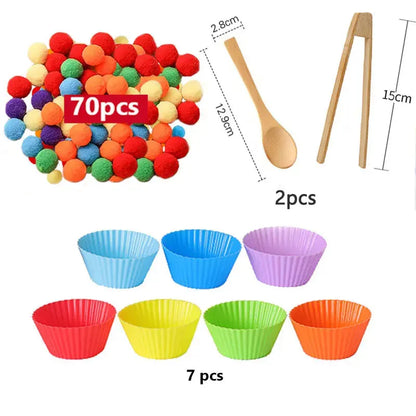 Arc-en-ciel amusant : jouet de tri Montessori avec pompons
