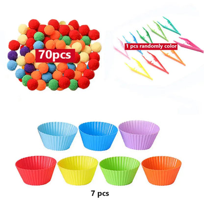 Arc-en-ciel amusant : jouet de tri Montessori avec pompons