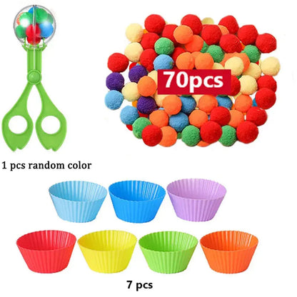 Arc-en-ciel amusant : jouet de tri Montessori avec pompons