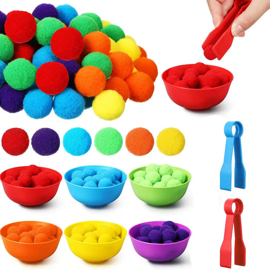 Diversión arcoíris: Juguete Montessori para clasificar con pompones