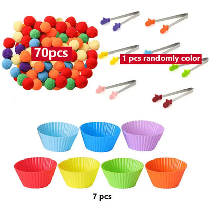 Arc-en-ciel amusant : jouet de tri Montessori avec pompons