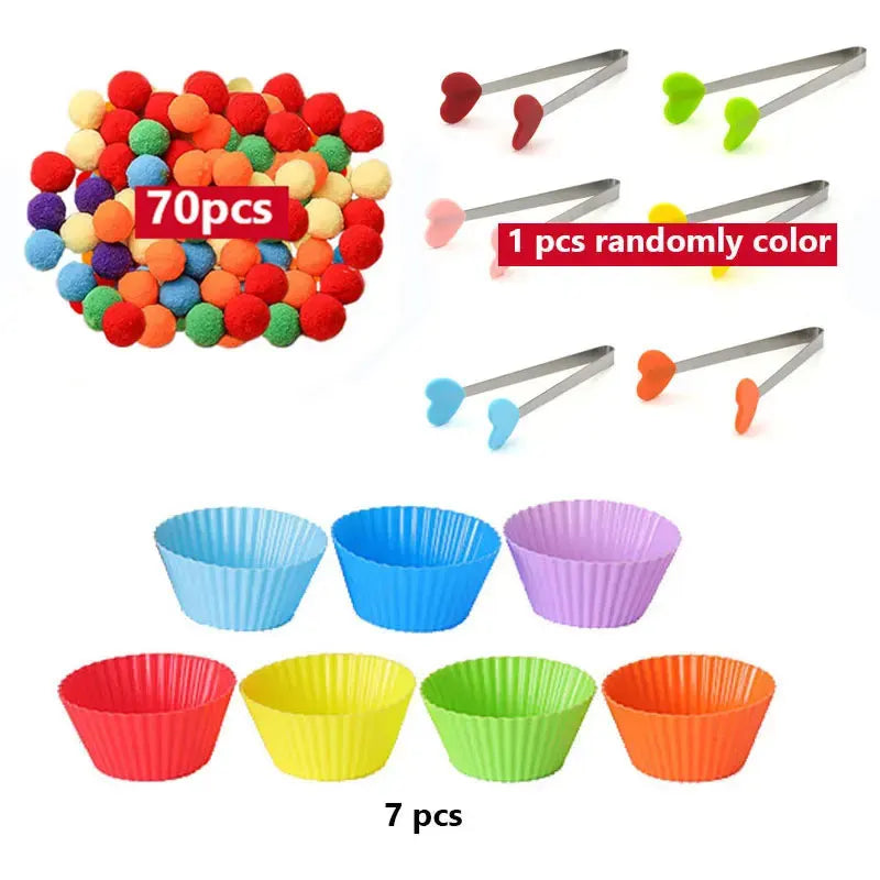 Arc-en-ciel amusant : jouet de tri Montessori avec pompons