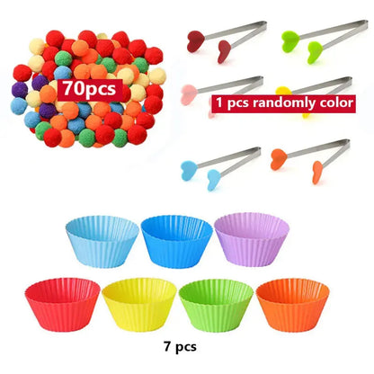 Arc-en-ciel amusant : jouet de tri Montessori avec pompons